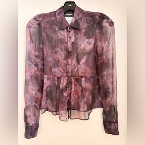 DSQUARED2 Floral Sheer Blouse in Pink and Purple